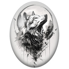 Cabochon en Verre Illustré Loup Hurlant au Graphisme Noir pour la Création de Bijoux Fantaisie - DIY