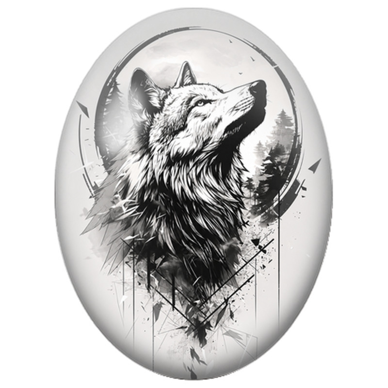 Cabochon en Verre Illustré Loup Hurlant au Graphisme Noir pour la Création de Bijoux Fantaisie - DIY