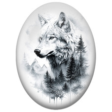 Cabochon en Verre Illustré Loup Blanc dans les Montagnes pour la Création de Bijoux Fantaisie - DIY