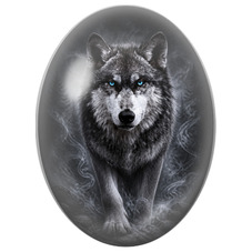 Cabochon en Verre Illustré Loup aux Yeux Bleus dans la Fumée pour la Création de Bijoux Fantaisie - DIY