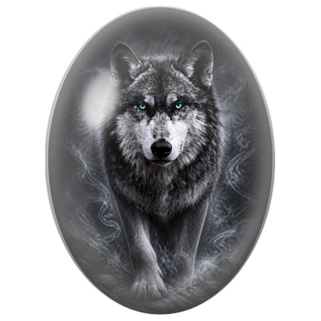 Cabochon en Verre Illustré Loup aux Yeux Bleus dans la Fumée 13x18, 18x25 ou 30x40mm