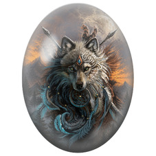 Cabochon en Verre Illustré Loup Guerrier à l’Attrape-Rêves pour la Création de Bijoux Fantaisie - DIY