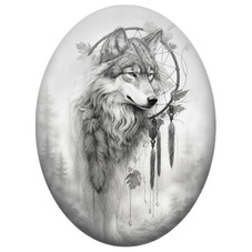 Cabochon en Verre Illustré Loup à l’Attrape-Rêves dans la Brume pour la Création de Bijoux Fantaisie - DIY