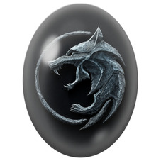 Cabochon en Verre Illustré Emblème de Loup sur Fond Noir pour la Création de Bijoux Fantaisie - DIY