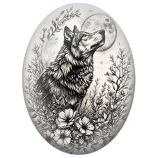 Cabochon en Verre Illustré Loup Hurlant dans un Jardin Lunaire pour la Création de Bijoux Fantaisie - DIY