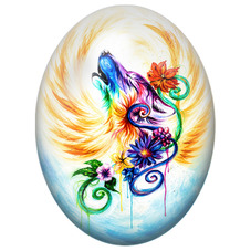 Cabochon en Verre Illustré Loup Hurlant aux Fleurs Multicolores pour la Création de Bijoux Fantaisie - DIY
