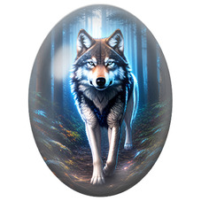 Cabochon en Verre Illustré Loup aux Yeux Bleus dans la Forêt pour la Création de Bijoux Fantaisie - DIY