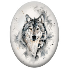 Cabochon en Verre Illustré Loup à l’Aquarelle Grise pour la Création de Bijoux Fantaisie - DIY