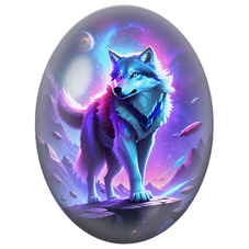 Cabochon en Verre Illustré Loup Cosmique sur les Montagnes Violettes pour la Création de Bijoux Fantaisie - DIY