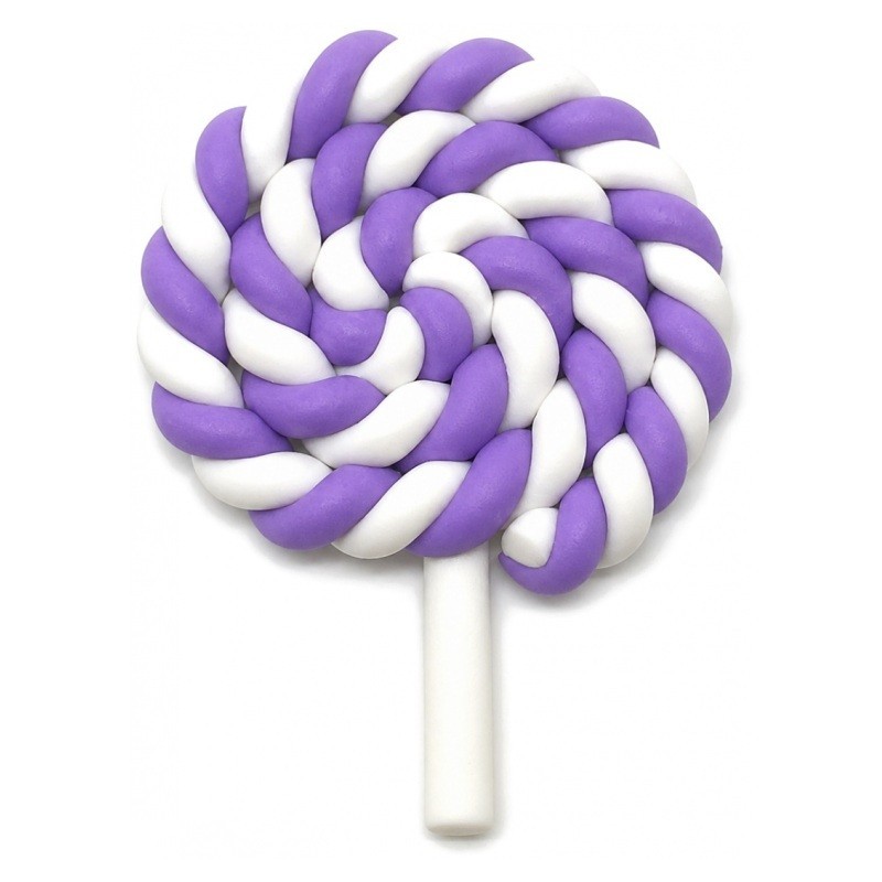 Cabochon Sucette Mauve et Blanc en Pâte Polymère Fimo 35x26mm