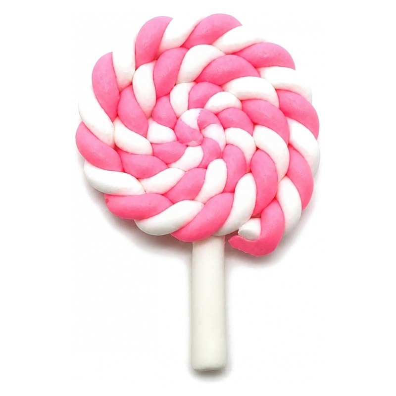 Cabochon Sucette Rose et Blanc en Pâte Polymère Fimo 35x26mm