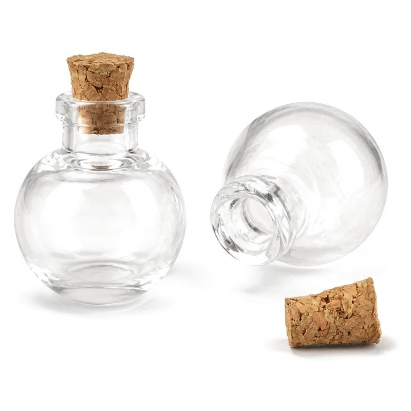 Fiole Ronde en Verre avec Bouchon en Liège 24,5x20mm