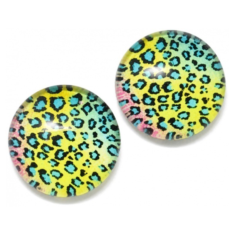 Lot de 2 Cabochons en Verre Motif Léopard Jaune 10mm