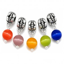 10 Bélières Pendentif Argenté avec Perle Oeil de Chat 24x6mm pour la Création de Bijoux Fantaisie - DIY