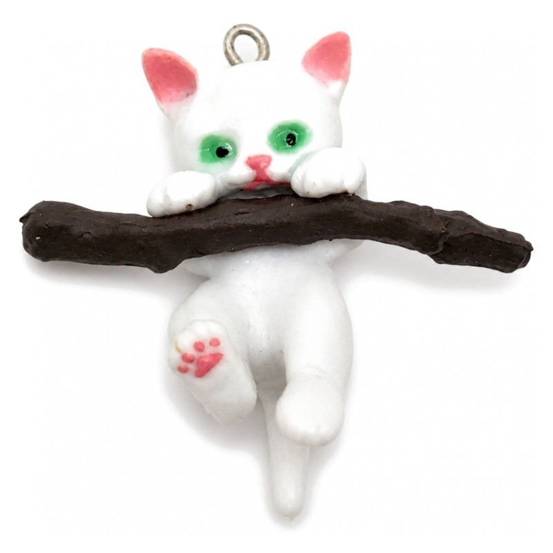 Breloque Chat sur une Branche en Résine 3D 43x42mm