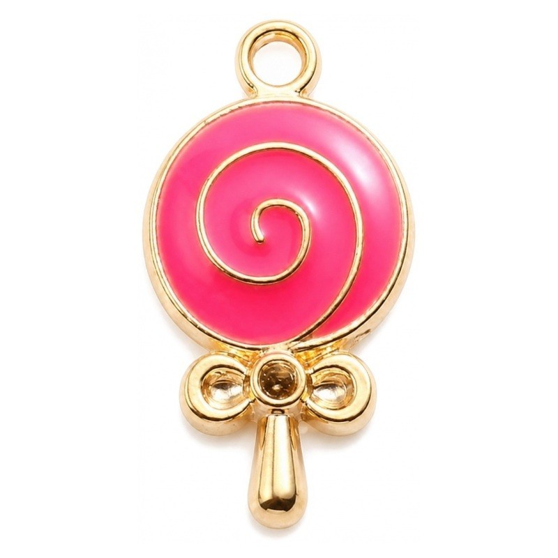 4 Breloques Sucette en Émail Rose Métal Doré 18x10mm