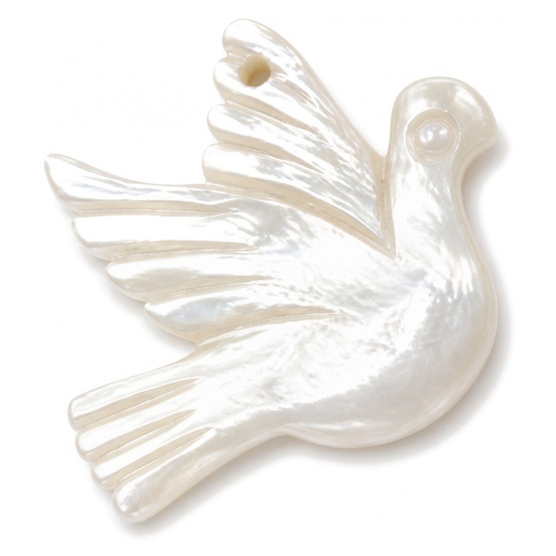 Breloque Pendentif Colombe en Nacre Coquillage Naturel d'Eau Douce Blanc 23x20mm