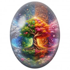 Cabochon en Verre Illustré Arbre des Quatre Saisons 13x18, 18x25 ou 30x40mm pour la Création de Bijoux Fantaisie - DIY
