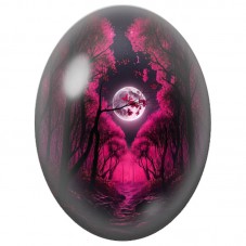 Cabochon en Verre Illustré Arbre Fleuri au Clair de Lune 13x18, 18x25 ou 30x40mm pour la Création de Bijoux Fantaisie - DIY