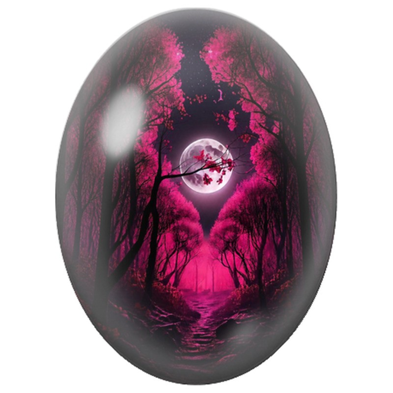 Cabochon en Verre Illustré Arbre Fleuri au Clair de Lune 13x18, 18x25 ou 30x40mm