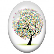 Cabochon en Verre Illustré Arbre Graphique aux Cercles Colorés 13x18, 18x25 ou 30x40mm pour la Création de Bijoux Fantaisie - DI
