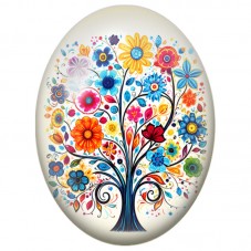 Cabochon en Verre Illustré Arbre Fleuri aux Couleurs Vives 13x18, 18x25 ou 30x40mm pour la Création de Bijoux Fantaisie - DIY