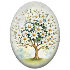 Cabochon en Verre Illustré Arbre aux Marguerites 13x18, 18x25 ou 30x40mm pour la Création de Bijoux Fantaisie - DIY