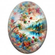 Cabochon en Verre Illustré Arbre d’Automne au Bord du Lac 13x18, 18x25 ou 30x40mm pour la Création de Bijoux Fantaisie - DIY
