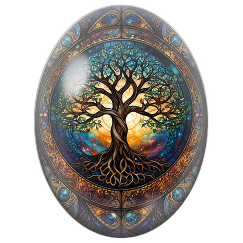 Cabochon en Verre Illustré Arbre de Vie en Vitrail 13x18, 18x25 ou 30x40mm