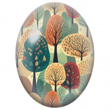 Cabochon en Verre Illustré Forêt d’Arbres Stylisés 13x18, 18x25 ou 30x40mm pour la Création de Bijoux Fantaisie - DIY
