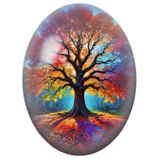 Cabochon en Verre Illustré Grand Arbre aux Feuillages d’Automne 13x18, 18x25 ou 30x40mm pour la Création de Bijoux Fantaisie - D