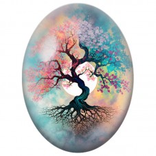 Cabochon en Verre Illustré Arbre de Vie aux Fleurs Colorées 13x18, 18x25 ou 30x40mm pour la Création de Bijoux Fantaisie - DIY