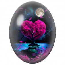 Cabochon en Verre Illustré Arbre Cœur au Clair de Lune 13x18, 18x25 ou 30x40mm pour la Création de Bijoux Fantaisie - DIY