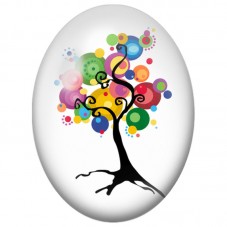 Cabochon en Verre Illustré Arbre Graphique aux Ronds Multicolores 13x18, 18x25 ou 30x40mm pour la Création de Bijoux Fantaisie -