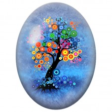 Cabochon en Verre Illustré Arbre aux Cercles sur Fond Bleu 13x18, 18x25 ou 30x40mm pour la Création de Bijoux Fantaisie - DIY