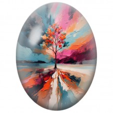 Cabochon en Verre Illustré Arbre Solitaire au Bord du Lac 13x18, 18x25 ou 30x40mm pour la Création de Bijoux Fantaisie - DIY