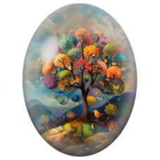 Cabochon en Verre Illustré Paysage d’Arbres Fantaisie 13x18, 18x25 ou 30x40mm pour la Création de Bijoux Fantaisie - DIY