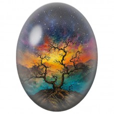Cabochon en Verre Illustré Arbre Tordu sous un Ciel Galactique 13x18, 18x25 ou 30x40mm pour la Création de Bijoux Fantaisie - DI