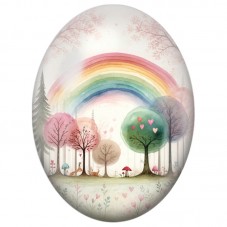 Cabochon en Verre Illustré Arbre Arc-en-Ciel et Petits Cœurs 13x18, 18x25 ou 30x40mm pour la Création de Bijoux Fantaisie - DIY