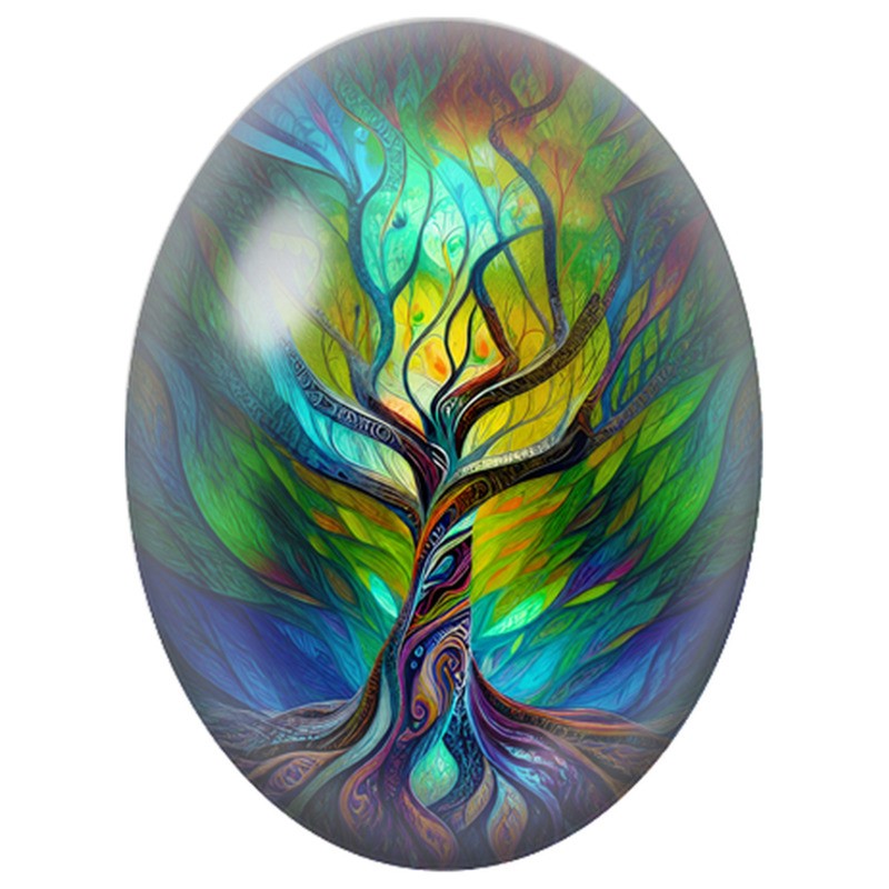 Cabochon en Verre Illustré Arbre Abstrait aux Rubans de Couleur 13x18, 18x25 ou 30x40mm