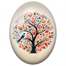Cabochon en Verre Illustré Arbre d’Automne au Petit Oiseau 13x18, 18x25 ou 30x40mm pour la Création de Bijoux Fantaisie - DIY