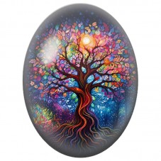 Cabochon en Verre Illustré Arbre Cosmique aux Mille Couleurs 13x18, 18x25 ou 30x40mm pour la Création de Bijoux Fantaisie - DIY