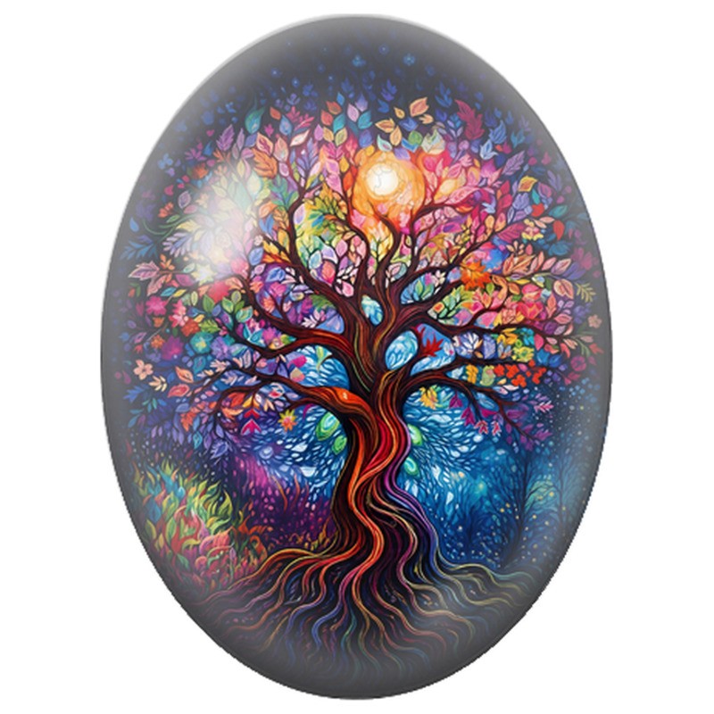 Cabochon en Verre Illustré Arbre Cosmique aux Mille Couleurs 13x18, 18x25 ou 30x40mm