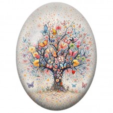 Cabochon en Verre Illustré Arbre aux Fleurs et aux Papillons 13x18, 18x25 ou 30x40mm pour la Création de Bijoux Fantaisie - DIY