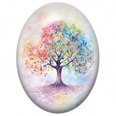 Cabochon en Verre Illustré Arbre Aquarelle aux Feuilles des Quatre Saisons 13x18, 18x25 ou 30x40mm pour la Création de Bijoux Fa