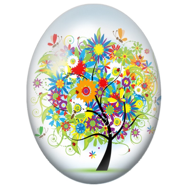 Cabochon en Verre Illustré Arbre Fleuri aux Coccinelles 13x18, 18x25 ou 30x40mm