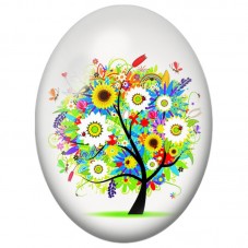 Cabochon en Verre Illustré Arbre Bouquet de Fleurs 13x18, 18x25 ou 30x40mm pour la Création de Bijoux Fantaisie - DIY