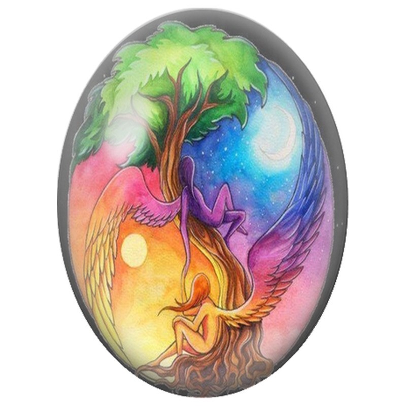 Cabochon en Verre Illustré Arbre aux Quatre Saisons Colorées 13x18, 18x25 ou 30x40mm