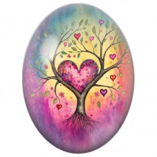 Cabochon en Verre Illustré Arbre Cœur sur Fond Rose 13x18, 18x25 ou 30x40mm pour la Création de Bijoux Fantaisie - DIY