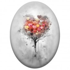 Cabochon en Verre Illustré Arbre Cœur en Aquarelle Grise 13x18, 18x25 ou 30x40mm pour la Création de Bijoux Fantaisie - DIY